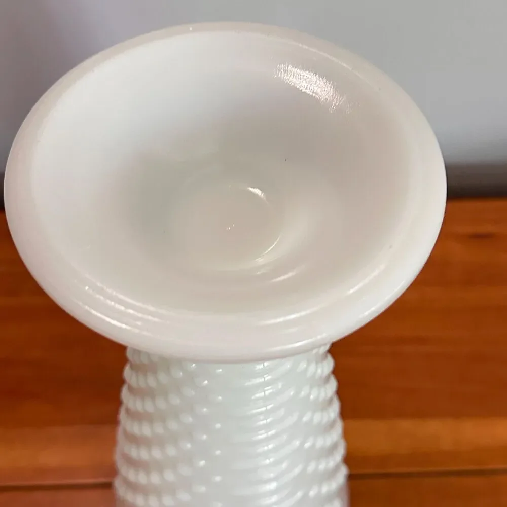 Vintage Anchor Hocking White Milk Glass Hobnail Trumpet Vase 9.75